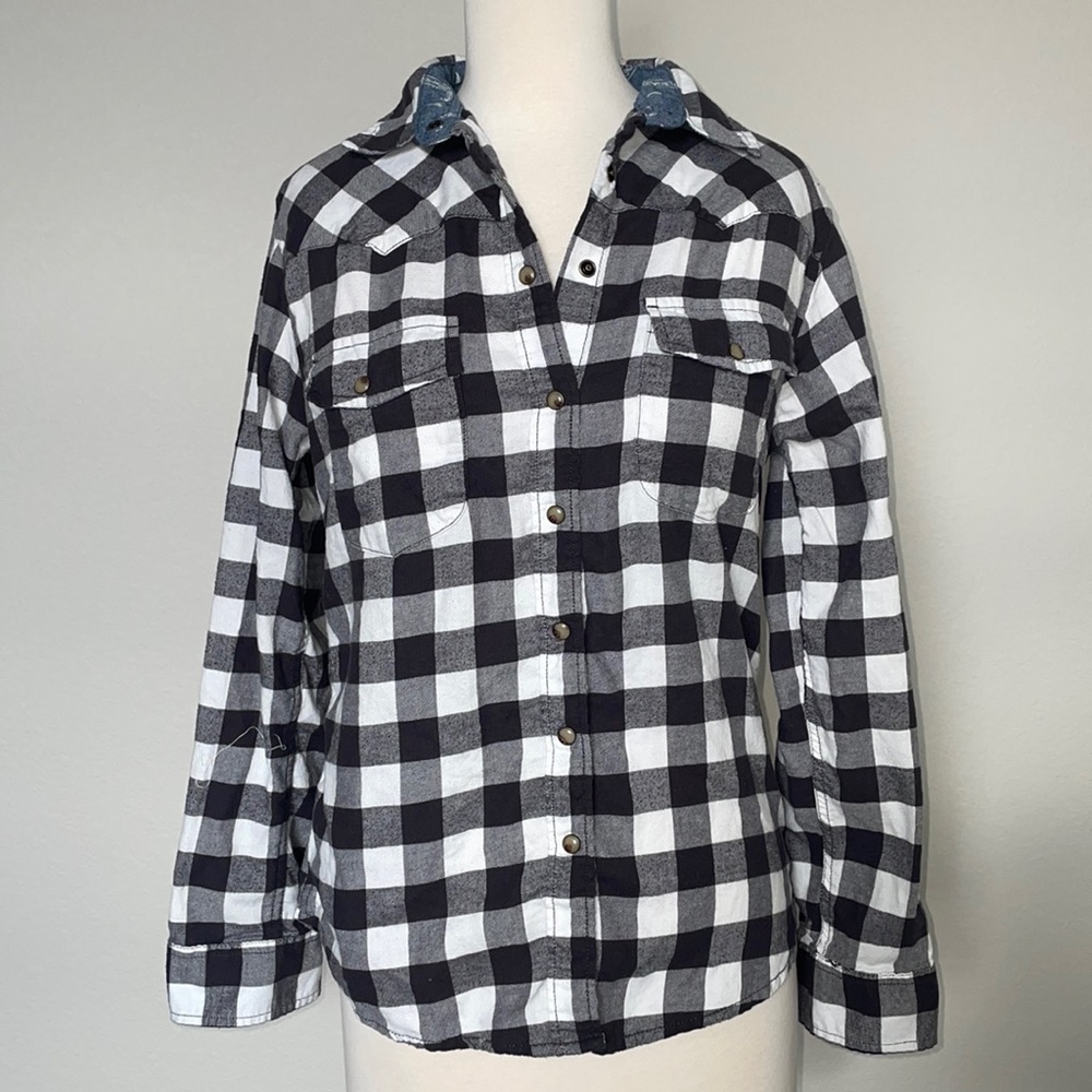 JACHS GIRLFRIEND comfort stretch black and white flannel in women’s size small - Picture 1 of 11